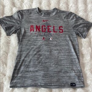Mens Nike Gray and Red Angels Short Sleeve Shirt
